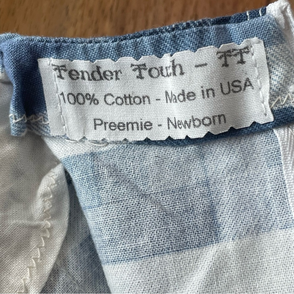 Vintage Tender Touch Baby Handcrafted Blue Plaid Cotton Romper Newborn-Preemie‎ - Picture 4 of 13